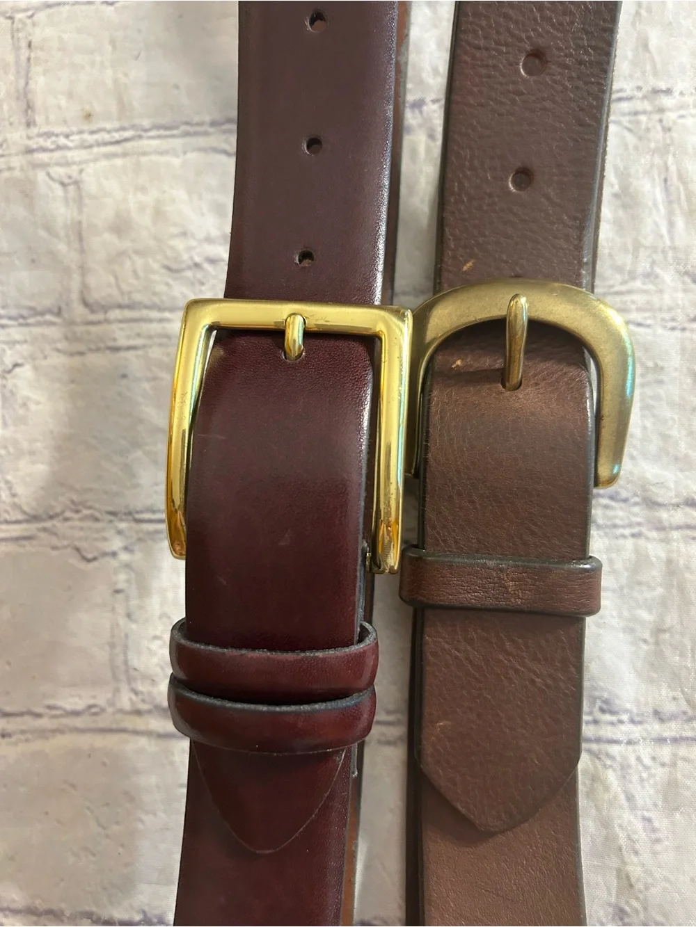 EDDIE BAUER VTG BROWN GOLD TONE BUCKLE XL & BROWN LEATHER GOLD TONE BUCKLE 42